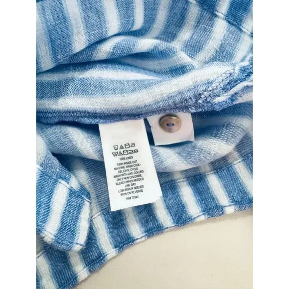 Sigrid Olsen 100% linen crop button up shirt blue stripe coastal beach women L - Picture 6 of 7